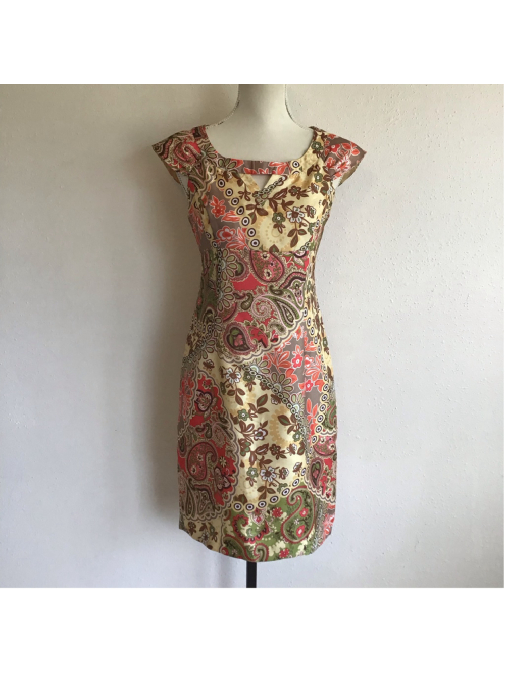 Liz Claiborne Women's Elegant Midi Dress, Paisley Floral Print, Beige and Red 4